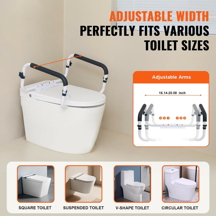 Wc-turvakaide teräksinen säädettävä 410–510 mm 136 kg pehmustetut käsinojat ikääntyneille ja liikuntarajoitteisille