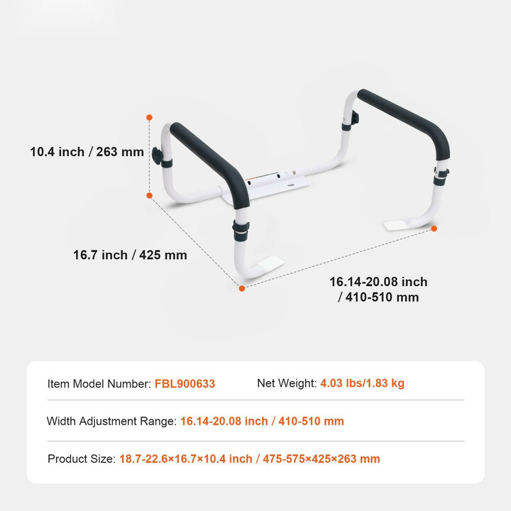 Wc-turvakaide teräksinen säädettävä 410–510 mm 136 kg pehmustetut käsinojat ikääntyneille ja liikuntarajoitteisille