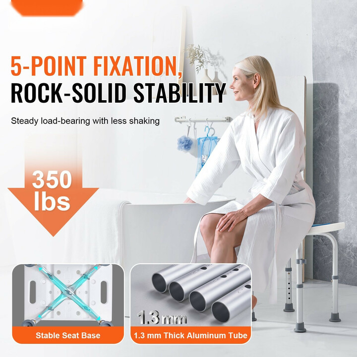 Säädettävä suihkutuoli 202D liukuestejaloilla 360–490 mm 158,8 kg ikääntyneille ja liikuntarajoitteisille