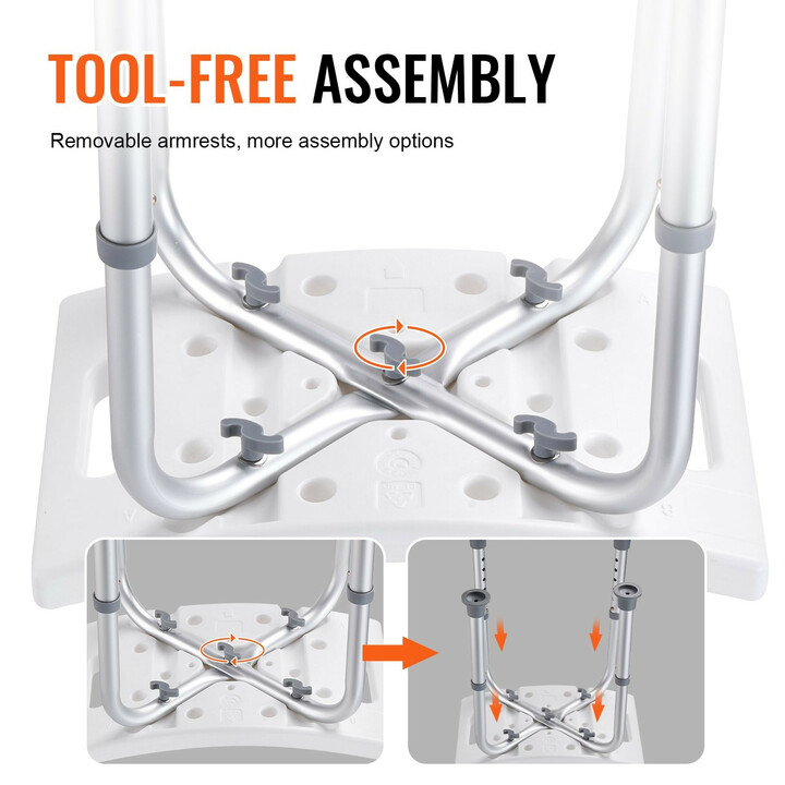 Säädettävä suihkutuoli 202D liukuestejaloilla 360–490 mm 158,8 kg ikääntyneille ja liikuntarajoitteisille