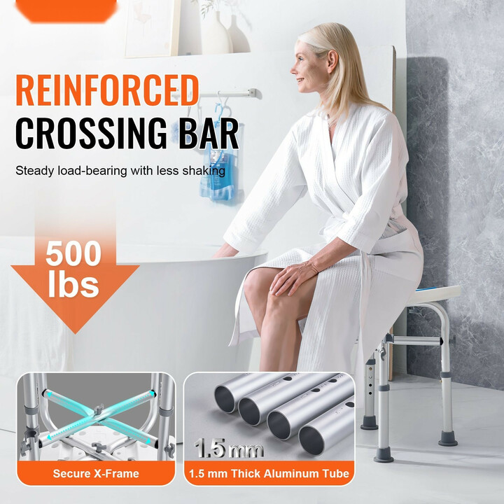 Säädettävä suihkujakkara 202D, liukuestetassut, kantavuus 226,8 kg, alumiini + PE