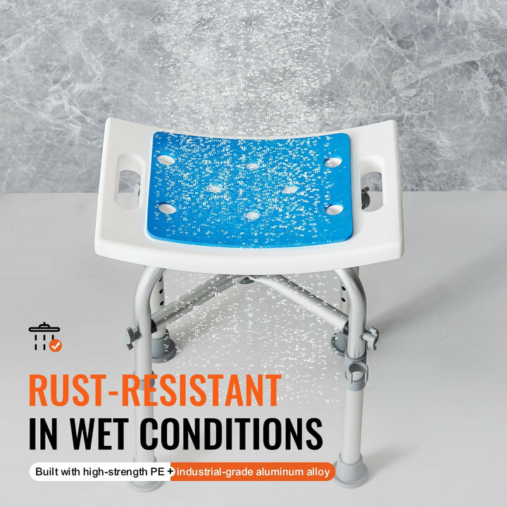 Säädettävä suihkujakkara 202D, liukuestetassut, kantavuus 226,8 kg, alumiini + PE