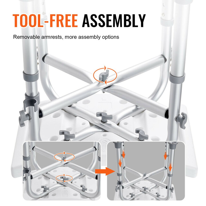 Säädettävä suihkujakkara 202D, liukuestetassut, kantavuus 226,8 kg, alumiini + PE