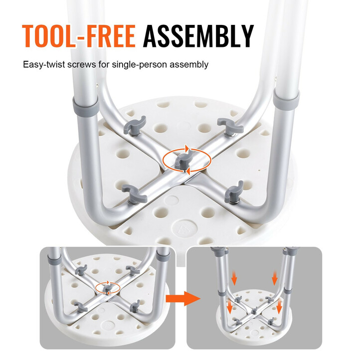 Suihkutuoli säädettävä 6-portainen korkeus liukuestejaloilla kylpyhuoneeseen 136,1 kg kantavuus