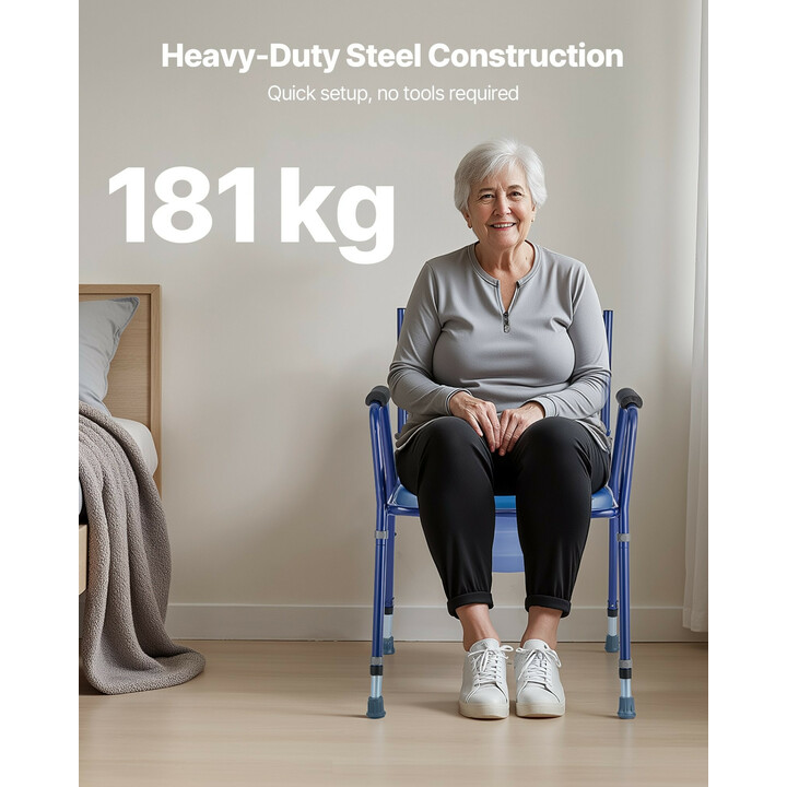 Yöpöytävessa 3-in-1 säädettävä pehmustetulla istuimella ja selkänojalla 5 l irrotettava ämpäri 181 kg kantavuus senioreille