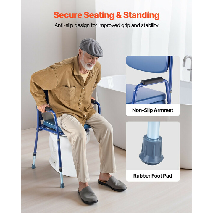 Yöpöytävessa 3-in-1 säädettävä pehmustetulla istuimella ja selkänojalla 5 l irrotettava ämpäri 181 kg kantavuus senioreille