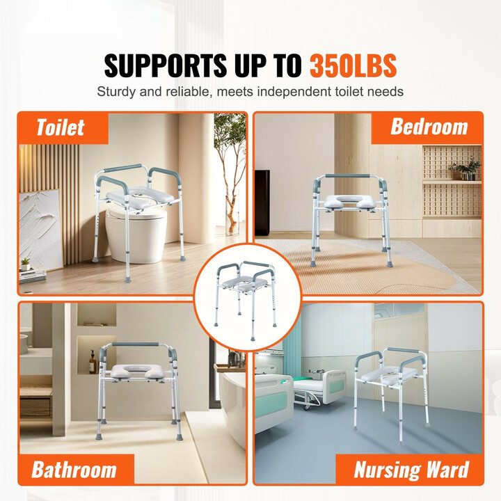 Wc-tuoli FBL730211, pehmustettu istuin ja käsinojat, 7-tasoinen korkeudensäätö, irrotettava 5,8 l ämpäri, max 158,8 kg