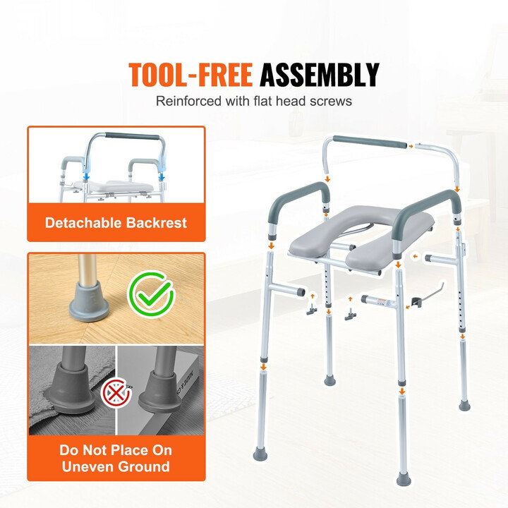 Wc-tuoli FBL730211, pehmustettu istuin ja käsinojat, 7-tasoinen korkeudensäätö, irrotettava 5,8 l ämpäri, max 158,8 kg