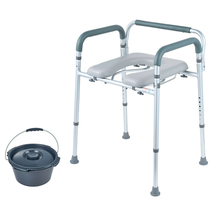 Wc-tuoli FBL730211, pehmustettu istuin ja käsinojat, 7-tasoinen korkeudensäätö, irrotettava 5,8 l ämpäri, max 158,8 kg