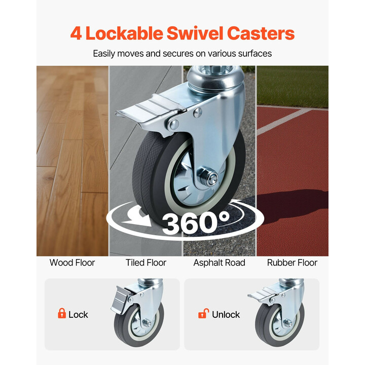 Wc-tuoli pyörillä 4-in-1, yöpöydän wc-tuoli, pyörätuoli, korotettu wc-istuin ja suihkutuoli, kantavuus 159 kg