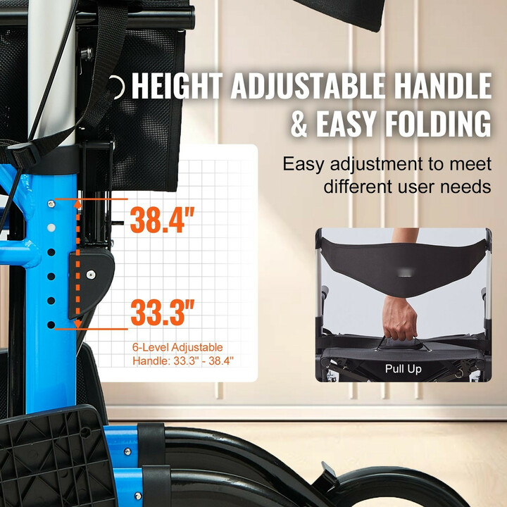 Yhdistelmärollaattori ja kuljetustuoli jalkatuilla, alumiinia, sininen, 136 kg kantavuus, FBL427113