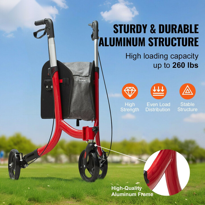 Kolmipyöräinen rollaattori FBL427114, alumiini, säädettävä kahvakorkeus, punainen