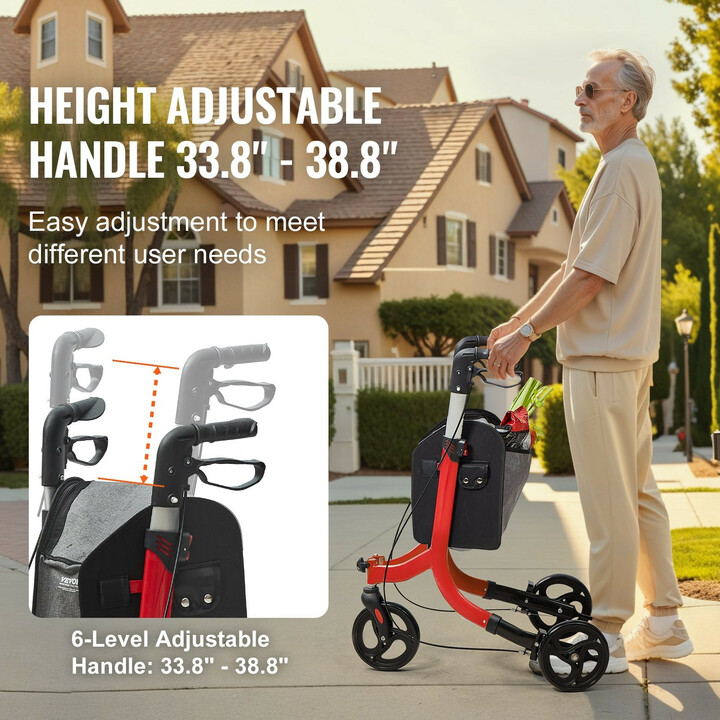 Kolmipyöräinen rollaattori FBL427114, alumiini, säädettävä kahvakorkeus, punainen