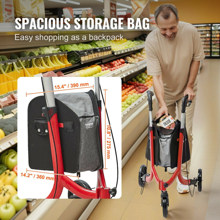 Kolmipyöräinen rollaattori FBL427114, alumiini, säädettävä kahvakorkeus, punainen