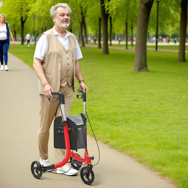 Kolmipyöräinen rollaattori FBL427114, alumiini, säädettävä kahvakorkeus, punainen