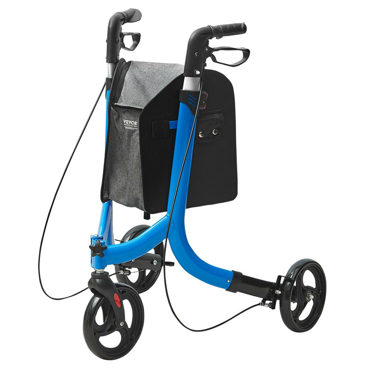 Kolmipyöräinen taitettava rollaattori, säädettävä kahva, 8" renkaat, sininen, kantavuus 118 kg