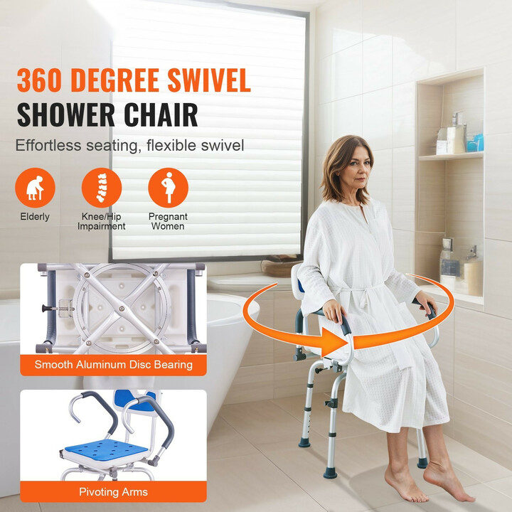 Kääntyvä suihkutuoli FBL650326, 360° istuin, säädettävä korkeus, kantavuus 180 kg