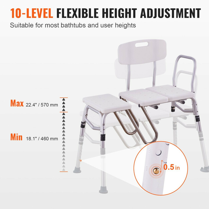Ammeen siirtoistuin FBL630238, säädettävä kylpyammeen siirtymätuoli U-suihkuverhosuojalla, 180 kg kantavuus