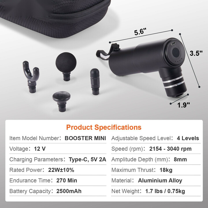Hierontavasara syväkudoshierontaan BOOSTER MINI, 4 nopeustasoa, 4 hierontapäätä, 12V 2500mAh akku