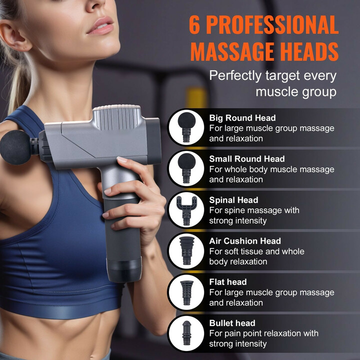 BOOSTER M2-C käsikäyttöinen lihashierontalaite, syväkudoshieronta, 8 nopeutta, 6 hierontapäätä, 16V 2500mAh akku