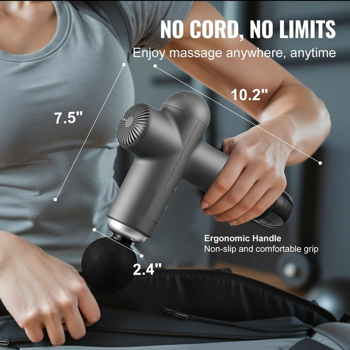 Hierontapistooli syväkudoshierontaan, 8 nopeutta, 6 hierontapäätä, 24V 2500mAh akku