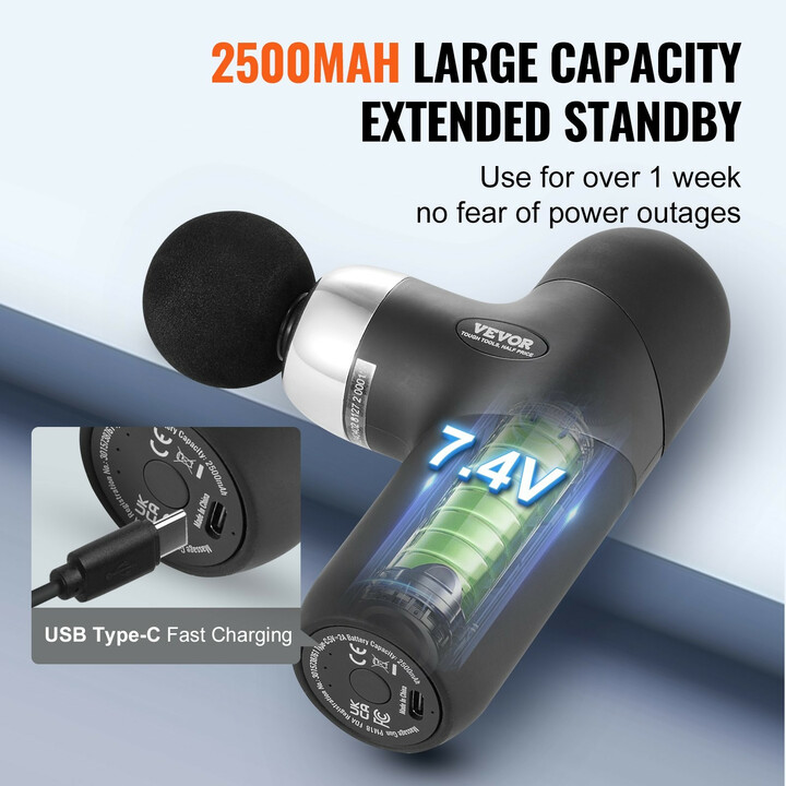 Mini hierontavasara syväkudoshierontaan, 4 nopeustasoa, 4 päätä, 7.4V 2500mAh akku, USB-C