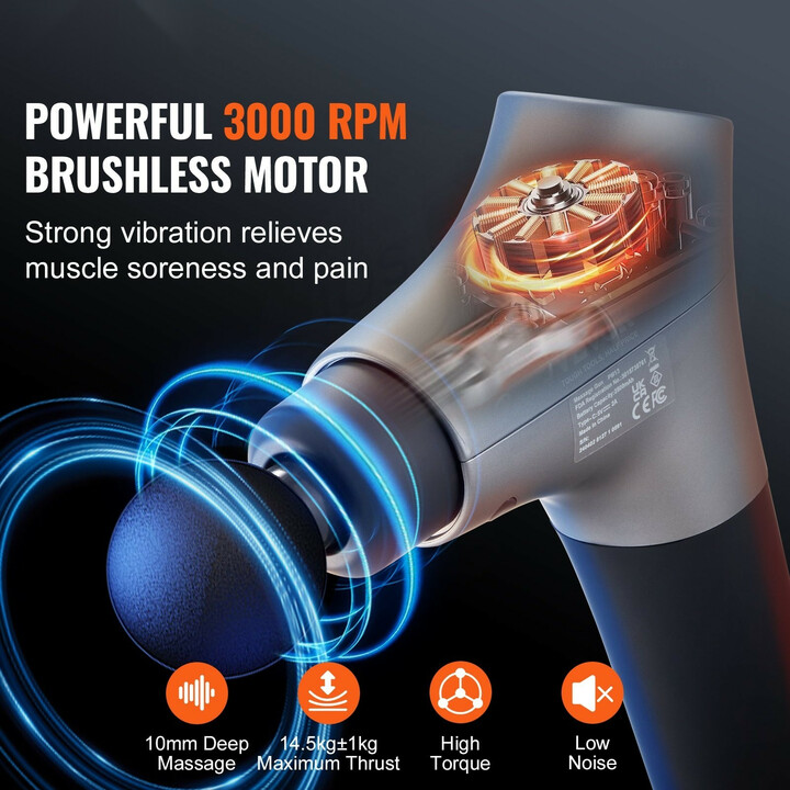 Hierontavasara syväkudoshierontaan, 6 nopeustasoa, 4 hierontapäätä, 12V 2500mAh akku, USB-C
