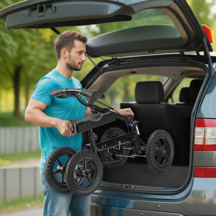 Taitettava polvipyörä HFK-9277KD, alumiinia, säädettävä, ilmakumirenkaat 30,5 cm, max 160 kg, musta