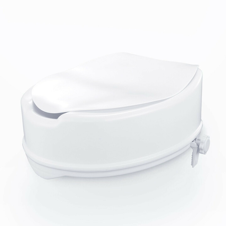 Korotettu WC istuin 150 mm polypropeeni 136 kg kantavuus yleismallinen kansi ruuvilukitus