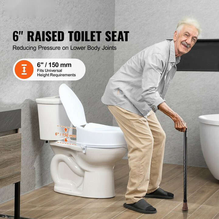 Korotettu WC-istuin 150 mm kansella, yleismalli, PP, kantavuus 136 kg, malli FBL760601