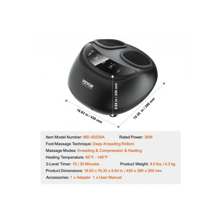 Sähköinen jalkahieroja lämmityksellä, shiatsu-, rullaava ja kompressiohieronta, ajastin, MD-50230A