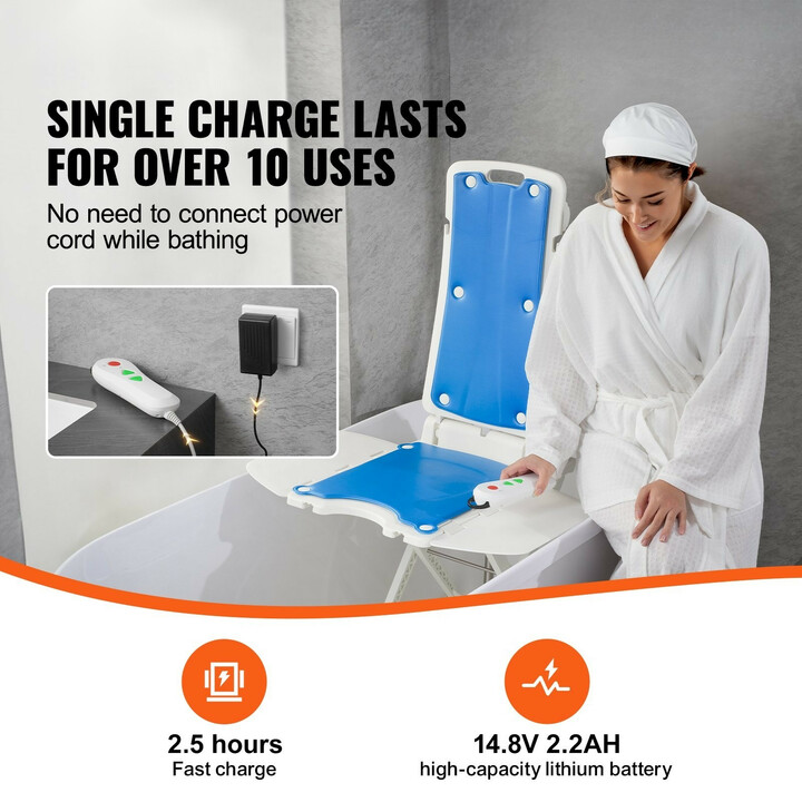 Sähköinen kylpyammennostin JC35M3-1, istuinkorkeus 77–507 mm, 140,6 kg, 45° kallistus, vedenpitävä, akulla toimiva