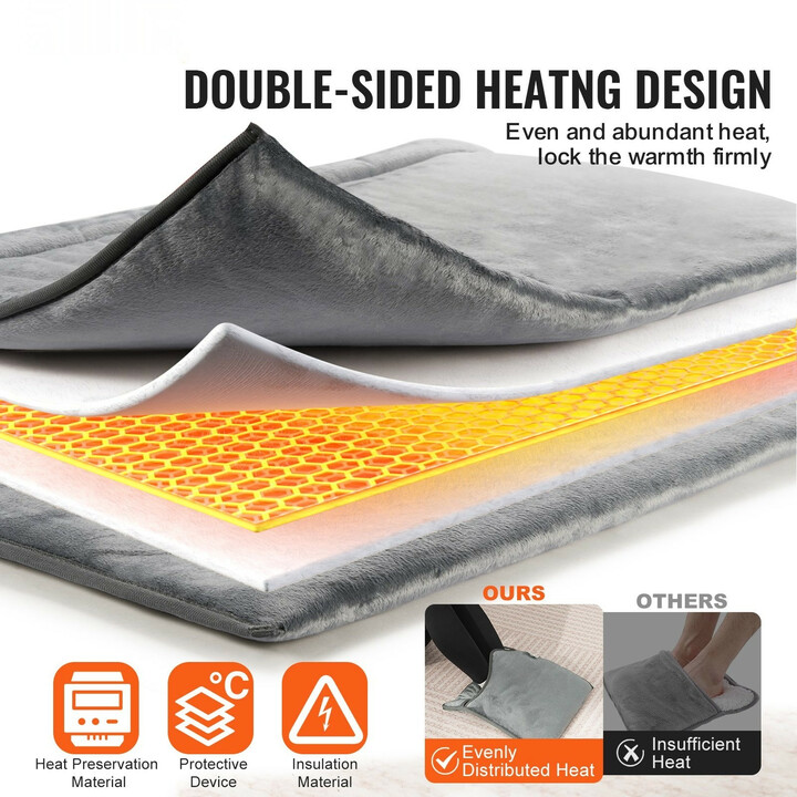 Sähköinen jalkalämmitin FT-1616, kaksipuolinen, 6 lämpötasoa, ajastin 30–120 min, 390 x 380 mm