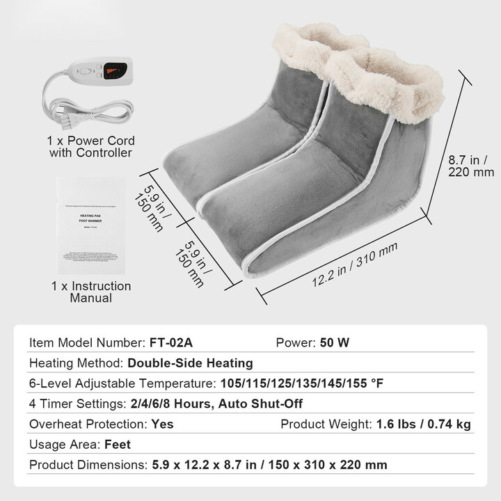 Sähköinen jaettu jalkalämmitin FT-02A, kaksipuolinen flanelli, 6 lämpötasoa, ajastin 2–8 h, pestävä päällinen