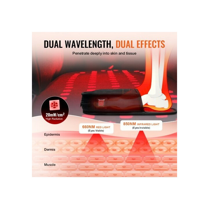 Punavaloterapiajalkakenkä PLR-100, 660 nm + 850 nm, 120 LED, 10/40 Hz pulssitila, musta