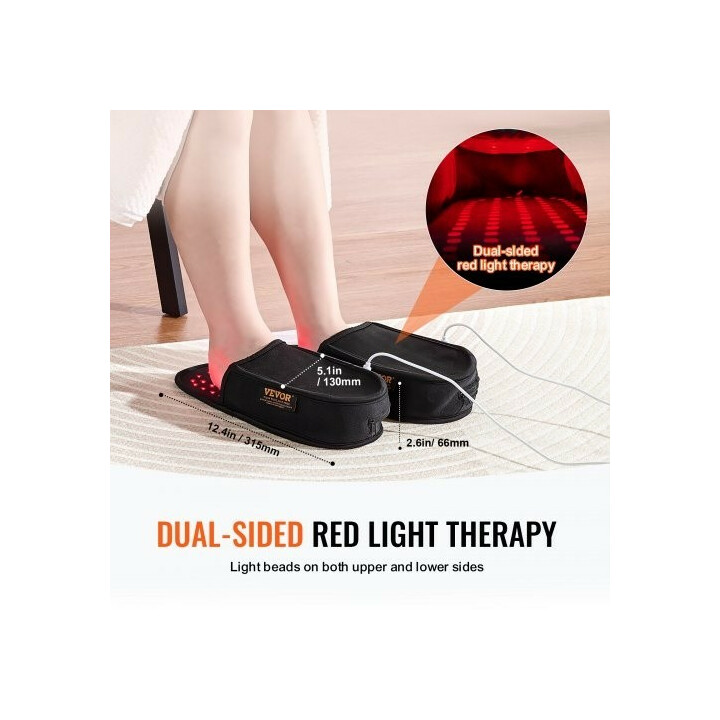 Punavaloterapiajalkakenkä PLR-100, 660 nm + 850 nm, 120 LED, 10/40 Hz pulssitila, musta