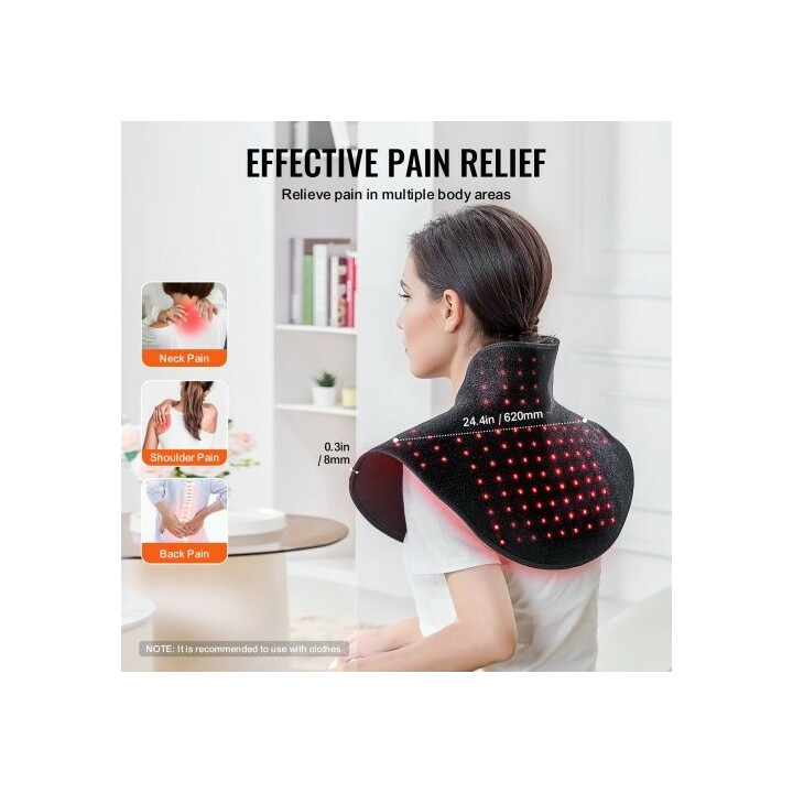 Punavaloterapia-tyyny niskalle ja hartioille 660nm + 850nm, 140 LED, langaton, 3 tehoa, ajastin, musta neopreeni BRL-1160