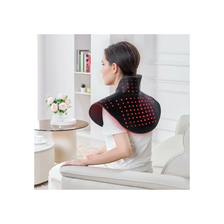 Punavaloterapia-tyyny niskalle ja hartioille 660nm + 850nm, 140 LED, langaton, 3 tehoa, ajastin, musta neopreeni BRL-1160