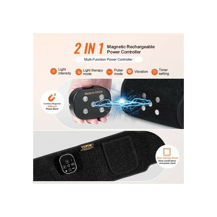 Punavalovyö BRL-1180 660nm+850nm lihasrentoutukseen vyötärölle, selälle, niskalle ja hartioille, musta