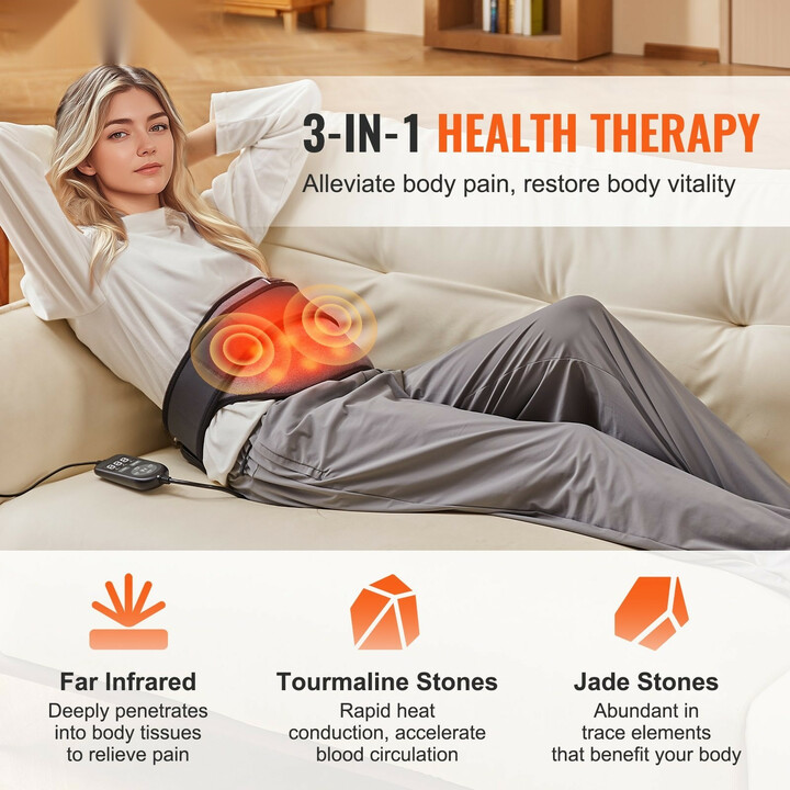 Kaukolämpöön perustuva lämpövyö 10 jade- ja 10 turmaliinikivellä, säädettävä lämpötila 39–71 °C, H23Y1