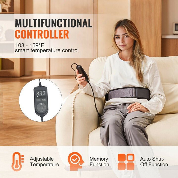 Kaukolämpöön perustuva lämpövyö 10 jade- ja 10 turmaliinikivellä, säädettävä lämpötila 39–71 °C, H23Y1