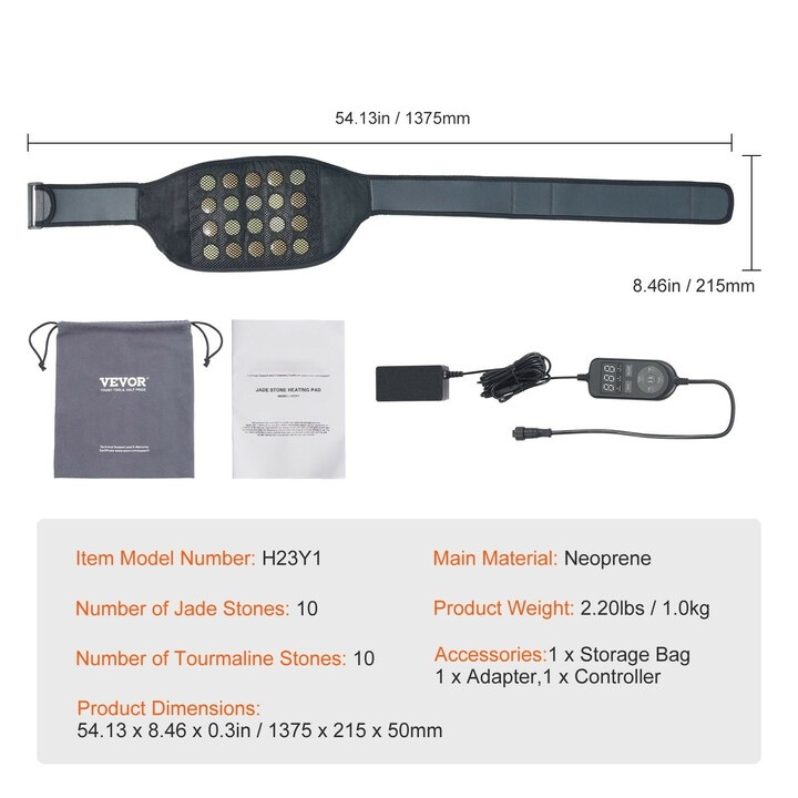 Kaukolämpöön perustuva lämpövyö 10 jade- ja 10 turmaliinikivellä, säädettävä lämpötila 39–71 °C, H23Y1