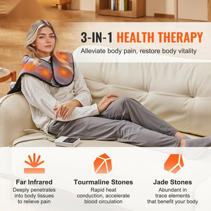 Infrapunalämpötyyny kaulalle ja hartioille, jade- ja turmaliinikivet, säädettävä lämpötila
