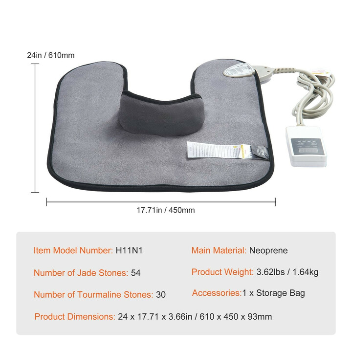 Infrapunalämpötyyny kaulalle ja hartioille, jade- ja turmaliinikivet, säädettävä lämpötila