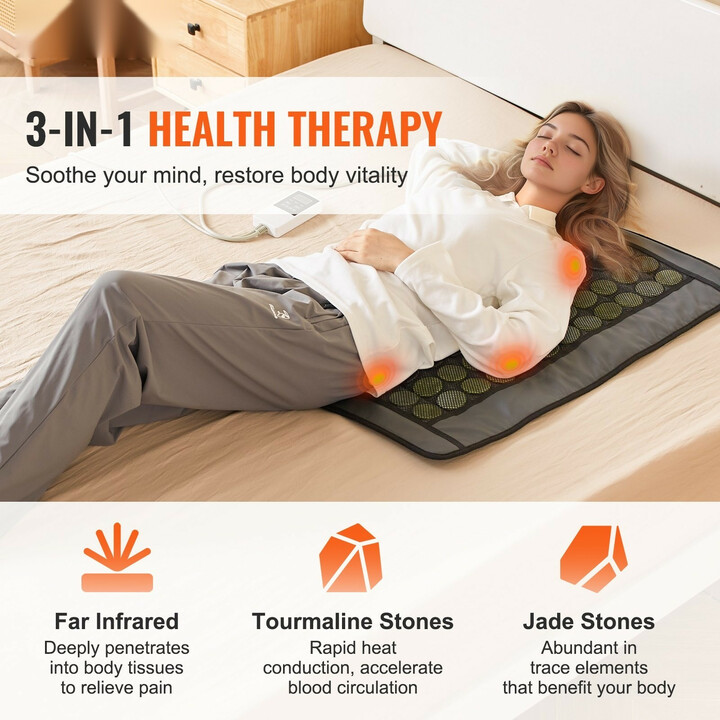 Kaukoinfrapuna lämpötyyny jade- ja turmaliinikivillä selkäkivun lievitykseen, säädettävä lämpötila 103–159 ℉, koko 805 x 560 mm