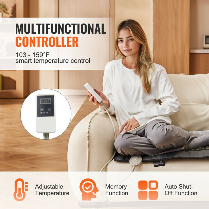 Kaukoinfrapuna lämpötyyny jade- ja turmaliinikivillä selkäkivun lievitykseen, säädettävä lämpötila 103–159 ℉, koko 805 x 560 mm