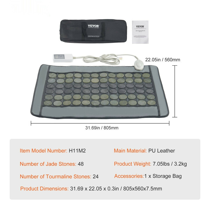 Kaukoinfrapuna lämpötyyny jade- ja turmaliinikivillä selkäkivun lievitykseen, säädettävä lämpötila 103–159 ℉, koko 805 x 560 mm