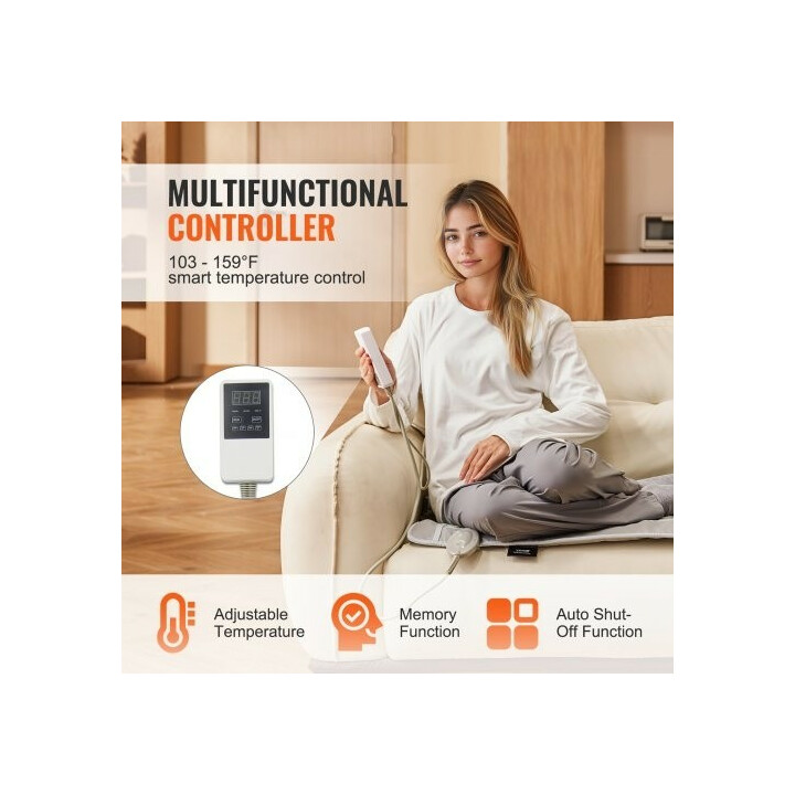 Kaukoinfrapuna lämpötyyny selälle, 132 jadekiveä ja 54 turmaliinikiveä, älyohjain, automaattinen virrankatkaisu, 1000 x 550 mm