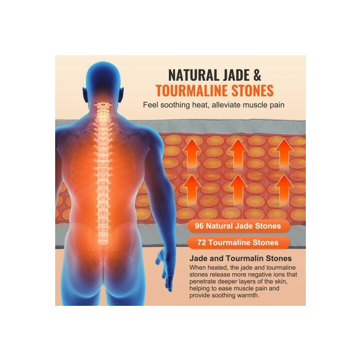 Infrapunalämpömatto koko keholle, jadekivet ja turmaliinikivet, säädettävä lämpötila, PU-nahka, 1780 x 604 mm