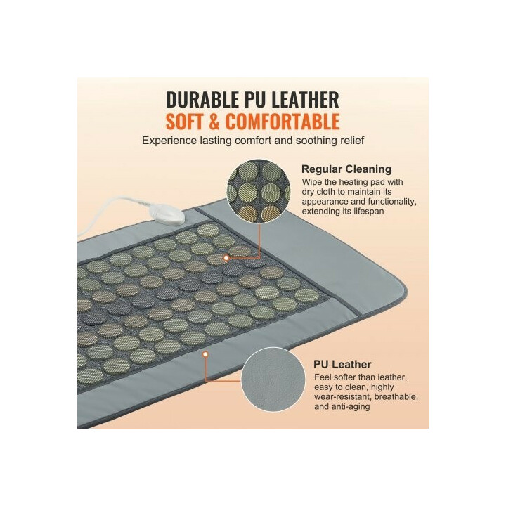 Infrapunalämpömatto koko keholle, jadekivet ja turmaliinikivet, säädettävä lämpötila, PU-nahka, 1780 x 604 mm